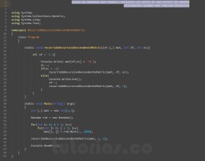 programacion en c#: recorrido recursivo descendente matriz