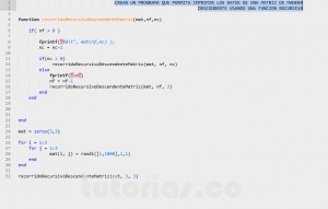 programacion en matlab: recorrido recursivo descendente matriz