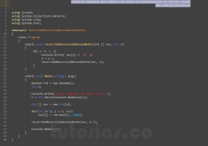 programacion en c#: recorrido recursivo descendente vector