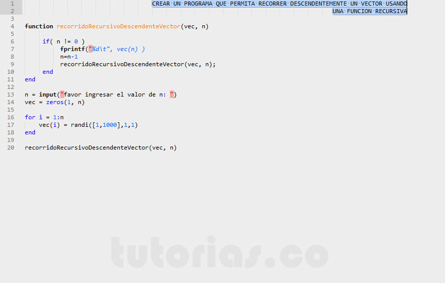 recursividad – matLab (recorrido recursivo descendente de un vector)