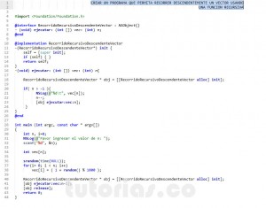 programacion en Objective C: recorrido recursivo descendente vector