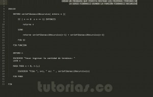 programacion en pseudocodigo: serie fibonacci recursivo