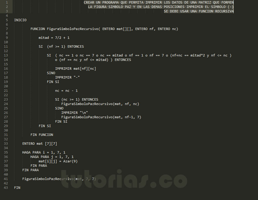 recursividad – pseudocodigo (figura simbolo de paz recursivo)