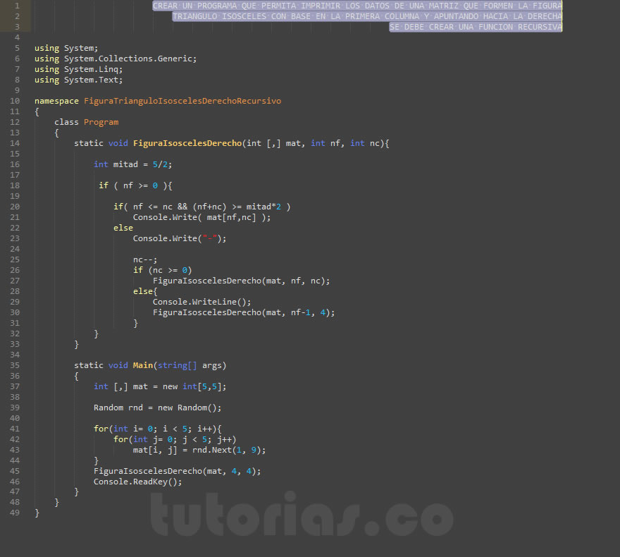 recursividad – visualStudio c# (figura triangulo isosceles derecho recursivo)