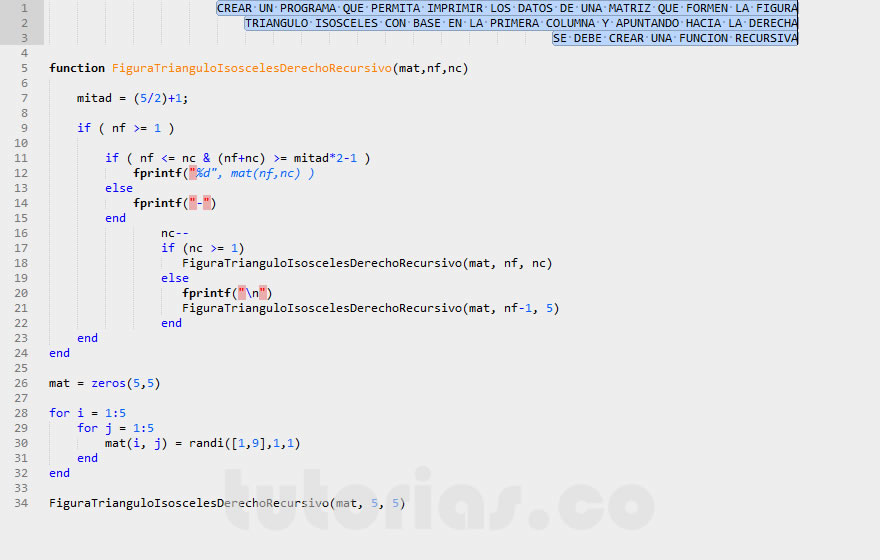 recursividad – matLab (figura triangulo isosceles derecho recursivo)