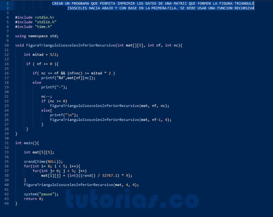 recursividad – turbo C (figura triangulo isosceles inferior recursivo)