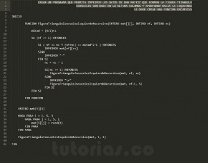 programacion en pseudocodigo: figura triangulo isosceles izquierdo recursivo