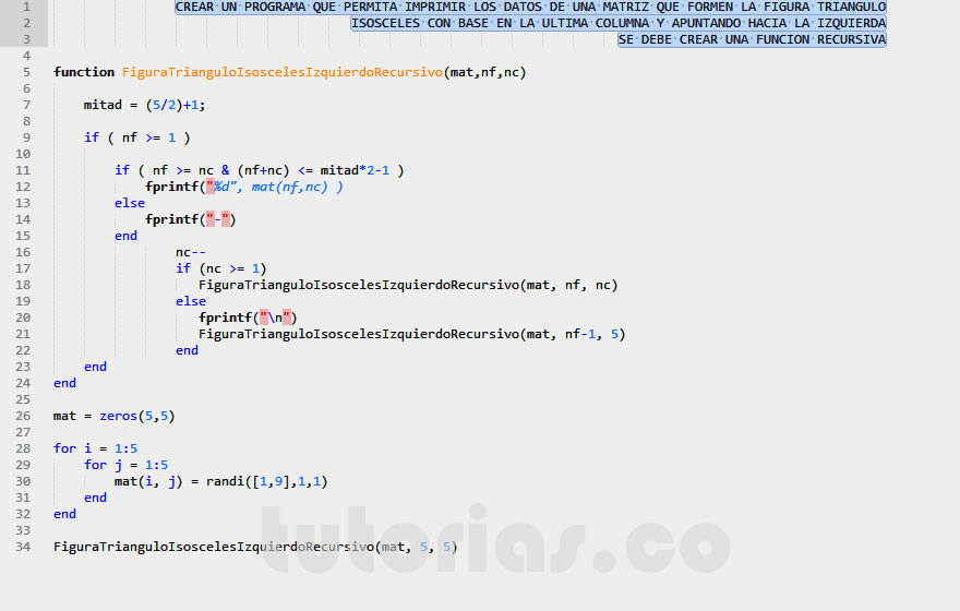 recursividad – matLab (figura triangulo isosceles izquierdo recursivo)