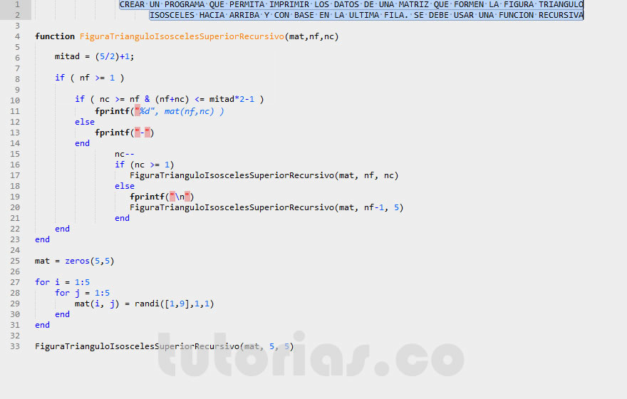 recursividad – matLab (figura triangulo isosceles superior recursivo)