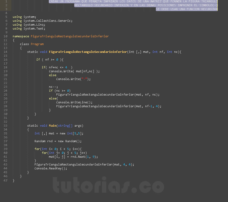 recursividad – visualStudio c# (figura triangulo rectangulo secundario inferior)