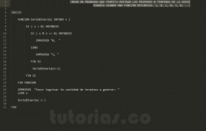 programacion en pseudocodigo: serie binaria recursivo