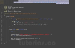 programacion en c#: serie fraccionaria suma terminos cociente recursivo