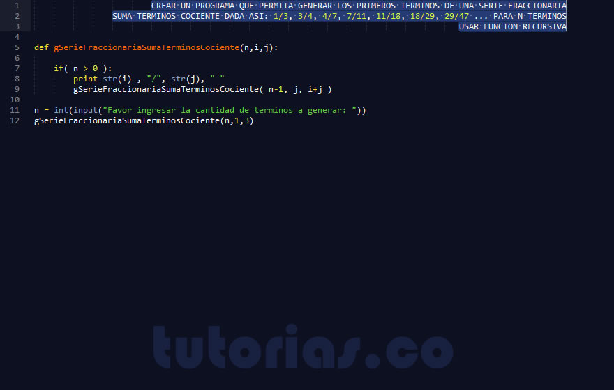 recursividad – python (serie fraccionaria suma terminos cociente)