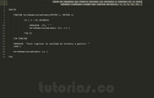 programacion en pseudocodigo: serie numeros cuadrados recursivo