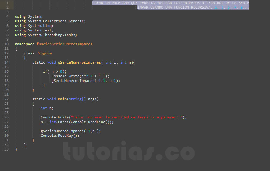 recursividad – visualStudio c# (serie numeros  impares)
