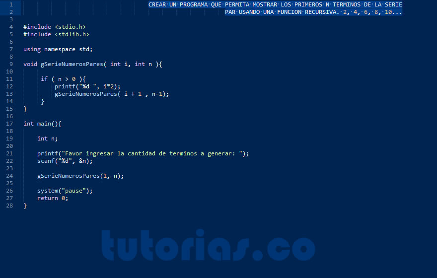 programacion en turbo C: serie numeros pares recursivo
