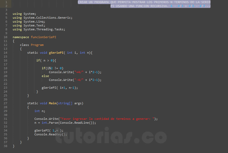 recursividad – visualStudio c#  (serie PI)