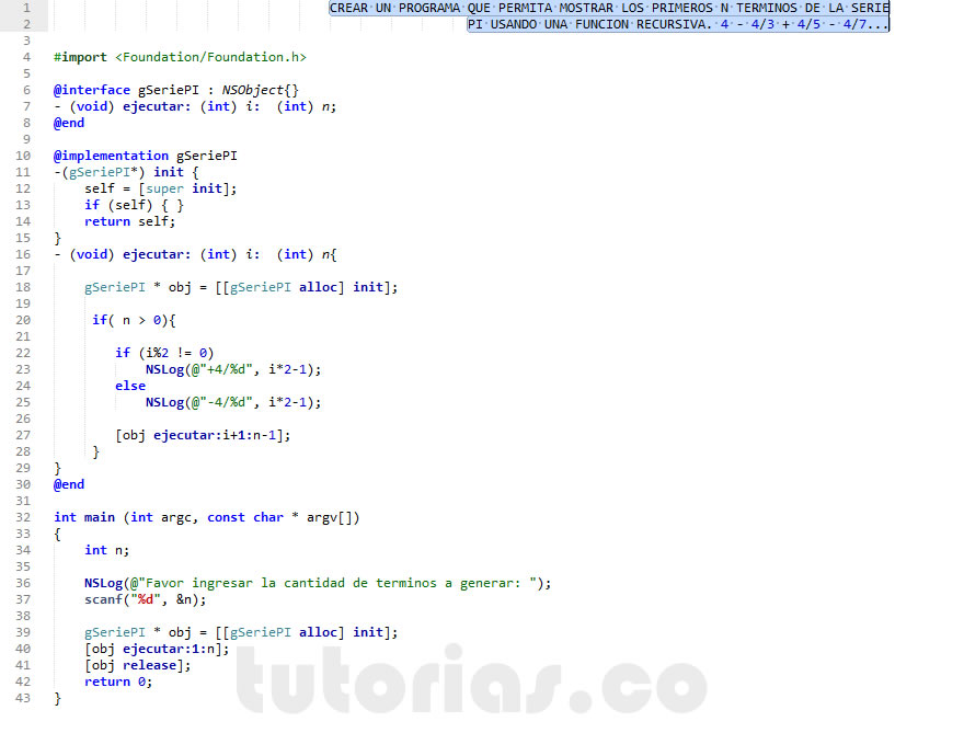 recursividad – Objective C + POO  (serie PI)