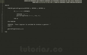 programacion en pseudocodigo: serie progresiva recursivo