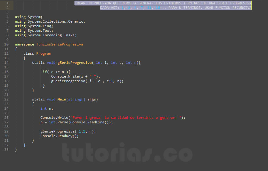 recursividad – visualStudio c#  (serie progresiva)