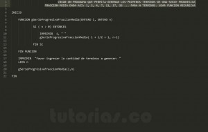 programacion en pseudocodigo: serie progresiva fraccion media recursivo