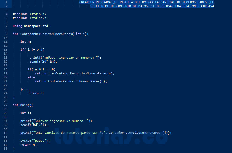 recursividad – turbo C (contador recursivo de numeros pares)