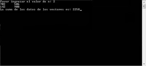 resultado ejecucion programa: suma recursiva entre dos vectores