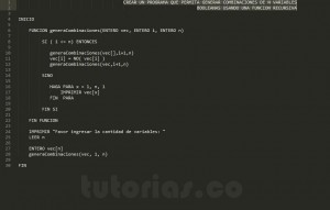 programacion en pseudocodigo: generar combinaciones de variables booleanas