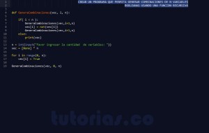 programacion en python: generar combinaciones de variables booleanas
