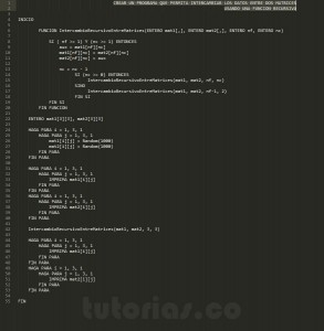 programacion en pseudocodigo: intercambio recursivo entre dos matrices