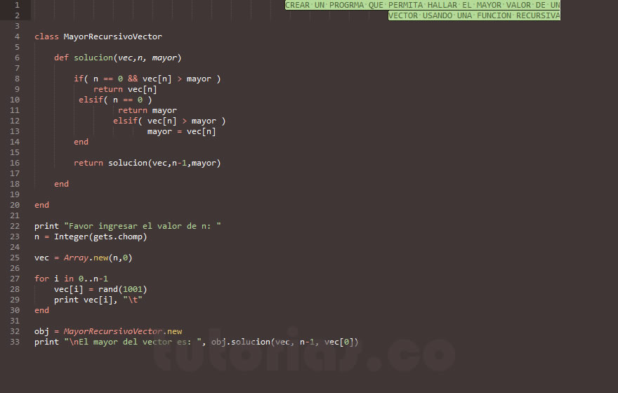 recursividad – ruby + POO (mayor recursivo de un vector)
