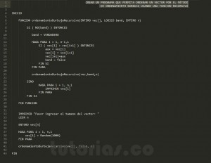 programacion en pseudocodigo: ordenamiento burbuja recursivo