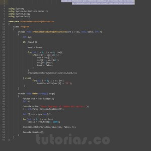programacion en c#: ordenamiento burbuja recursivo