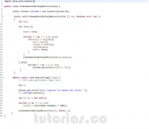 programacion en java: ordenamiento burbuja recursivo