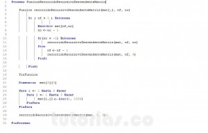 programacion en pseint: recorrido recursivo descendente matriz