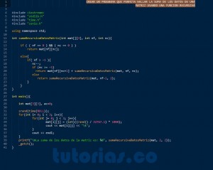 programacion en C++: suma recursiva datos matriz