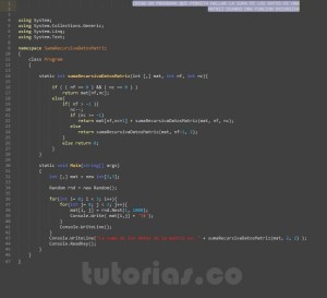 programacion en c#: suma recursiva datos matriz