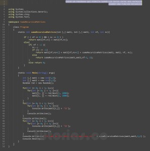 programacion en c#: suma recursiva entre dos matrices