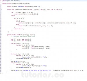 programacion en java: suma recursiva entre dos matrices
