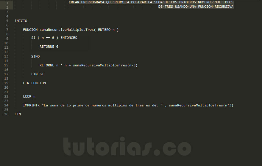 recursividad – pseudocodigo (suma recursiva de multiplos de tres)