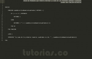 programacion en pseudocodigo: suma recursiva de numeros cuadrados