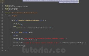 programacion en c#: suma recursiva de numeros cuadrados