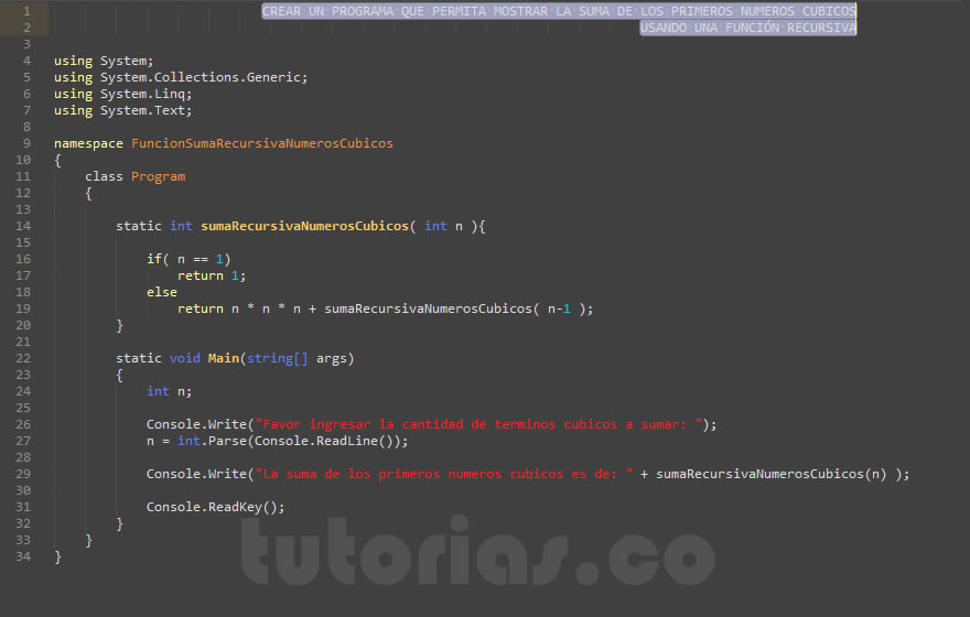 recursividad – visualStudio c# (suma recursiva de numeros cubicos)