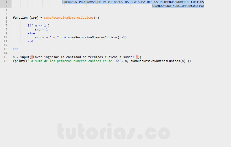 recursividad – matLab (suma recursiva de numeros cubicos)