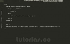 programacion en pseudocodigo: suma recursiva de numeros impares