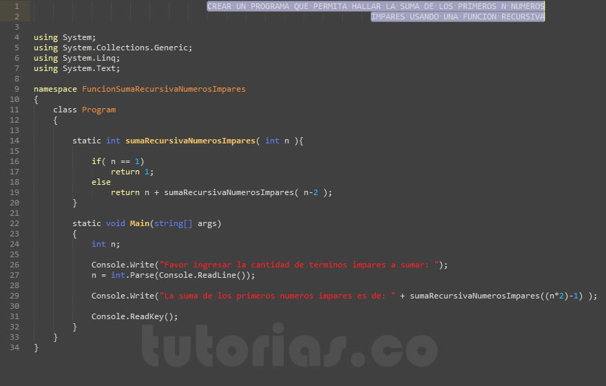 recursividad – visualStudio c# (suma recursiva de numeros impares)