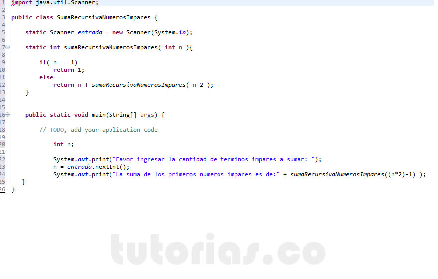 recursividad – java (suma recursiva de numeros impares)