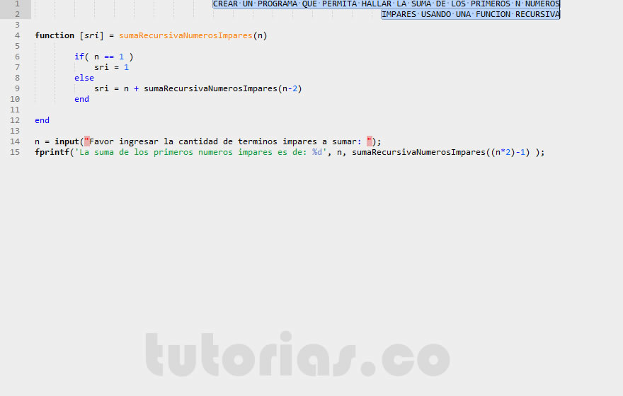 recursividad – matLab (suma recursiva de numeros impares)