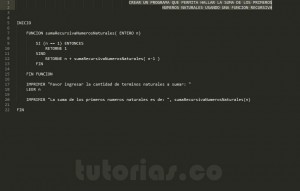 programacion en pseudocodigo: suma recursiva de numeros naturales