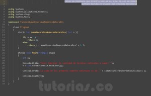 programacion en c#: suma recursiva de numeros naturales